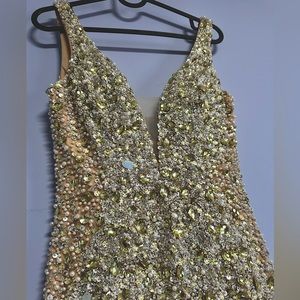 Beaded Classy V- Neck fitted prom dress from Terani Couture